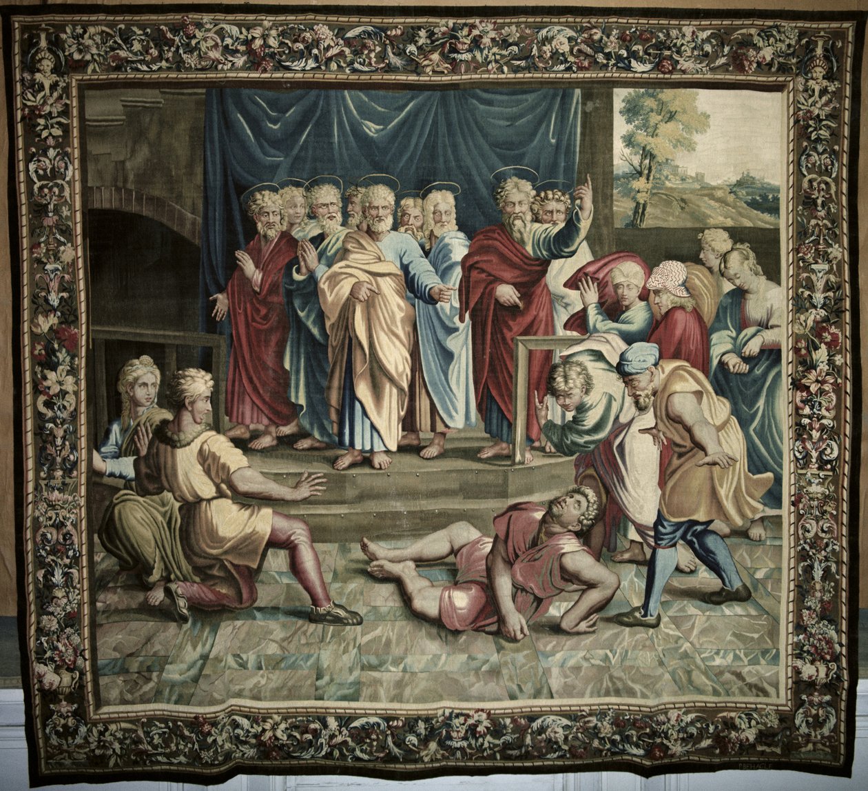 وفاة حنانيا ، من سلسلة تصور أعمال الرسل ، المنسوجة في ورشة Beauvais تحت إشراف فيليب Behagle (1641-1705) 1695-98 (نسيج صوف) بواسطة رافايللو سانزيو رافائيل
