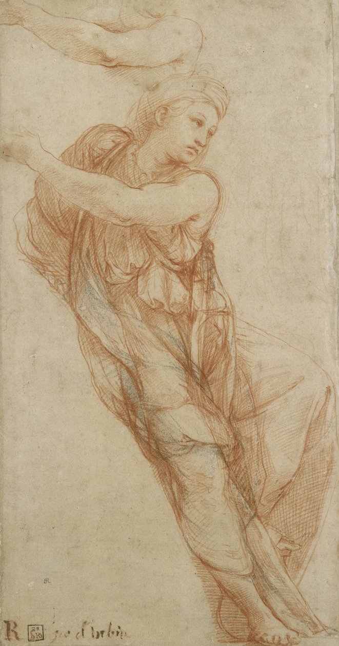 The Phrygian Sibyl (الطباشير الأحمر مع بعض الطباشير السوداء على ورق برتقالي) بواسطة رافايللو سانزيو رافائيل