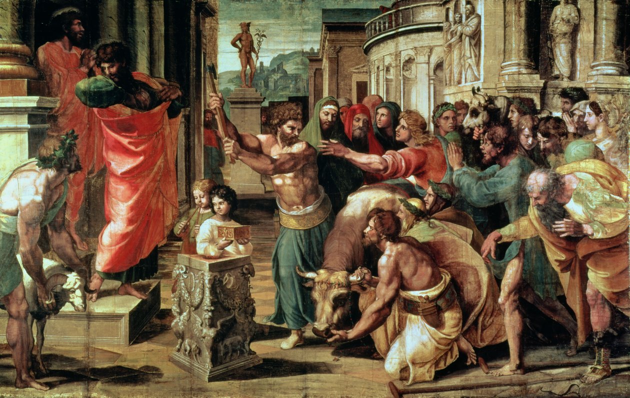 The Sacrifice at Lystra (كارتون كنيسة سيستين) (PRE RESTORATION) بواسطة رافايللو سانزيو رافائيل