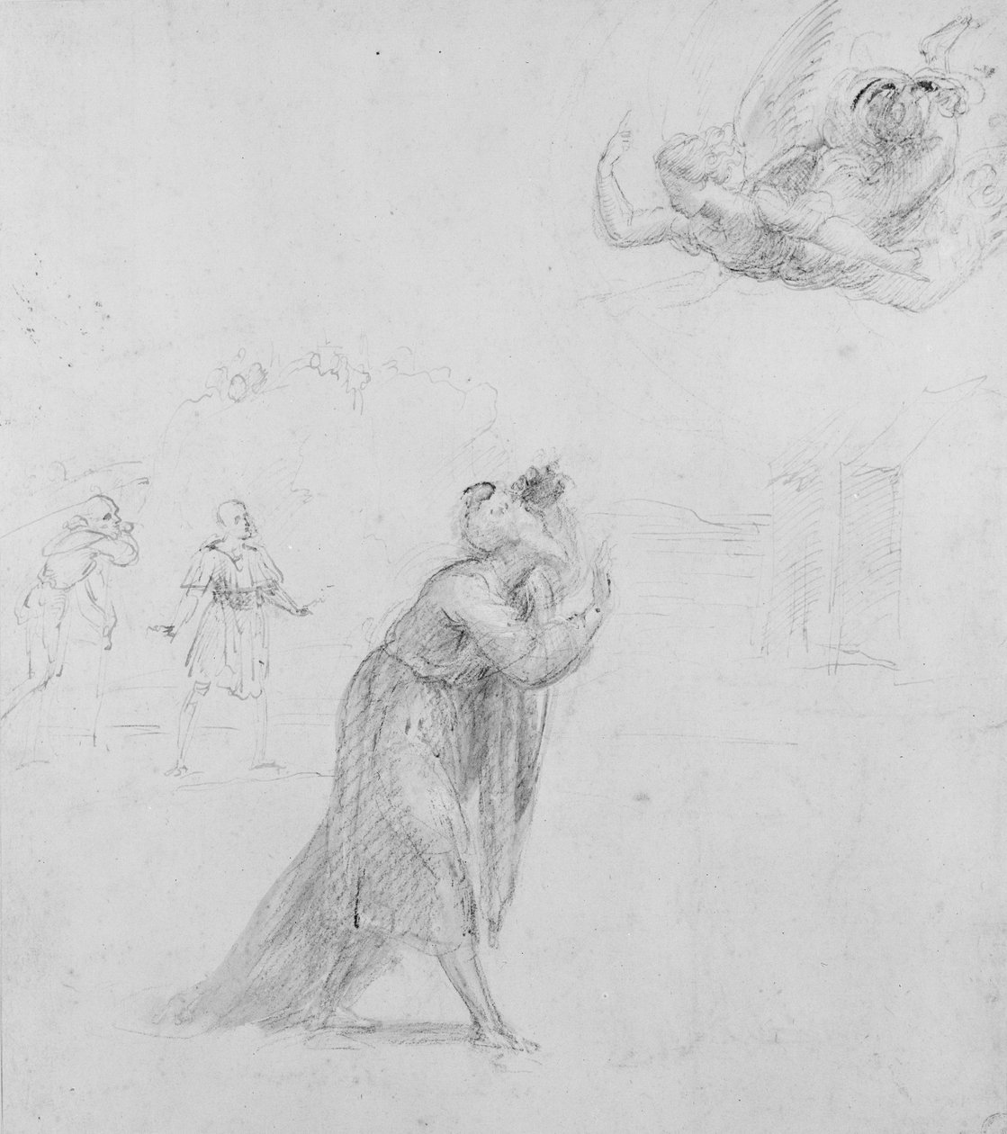 Recto: يظهر الملاك ليواكيم ، WA1846.204 (قلم وفرشاة في غسل بني مصفر فوق الطباشير الأسود مع لون أبيض (مؤكسد جزئيًا) على ورق أبيض) بواسطة رافايللو سانزيو رافائيل