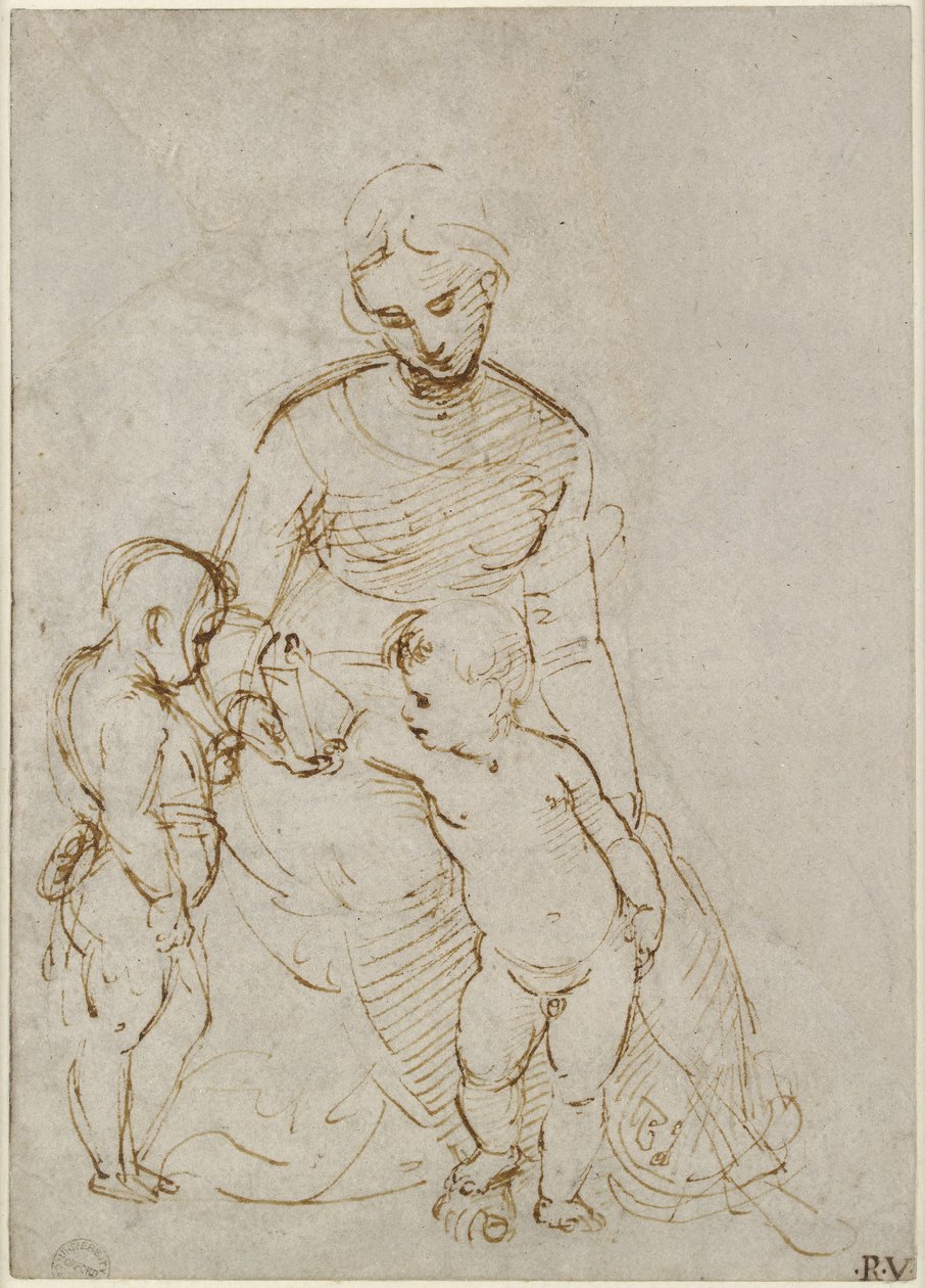 Recto: العذراء والطفل مع St John (The Madonna del Cardellino) ، WA1846.160 (قلم وحبر بني على قلم أعمى ، بعض آثار الرصاص أو الطباشير) بواسطة رافايللو سانزيو رافائيل