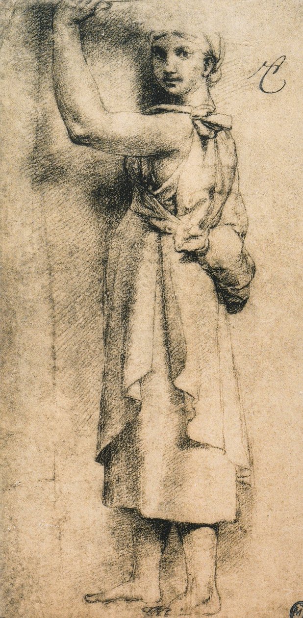 دراسة ل caryatid من كاميرا دي Eliodoro في الفاتيكان. رسم رافائيل. اللوفر ، باريس بواسطة رافايللو سانزيو رافائيل