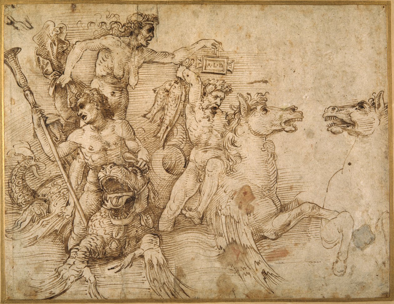 Battle of the Tritons, after Anrea Mantegna (pen & brown ink on white paper) بواسطة رافائيل