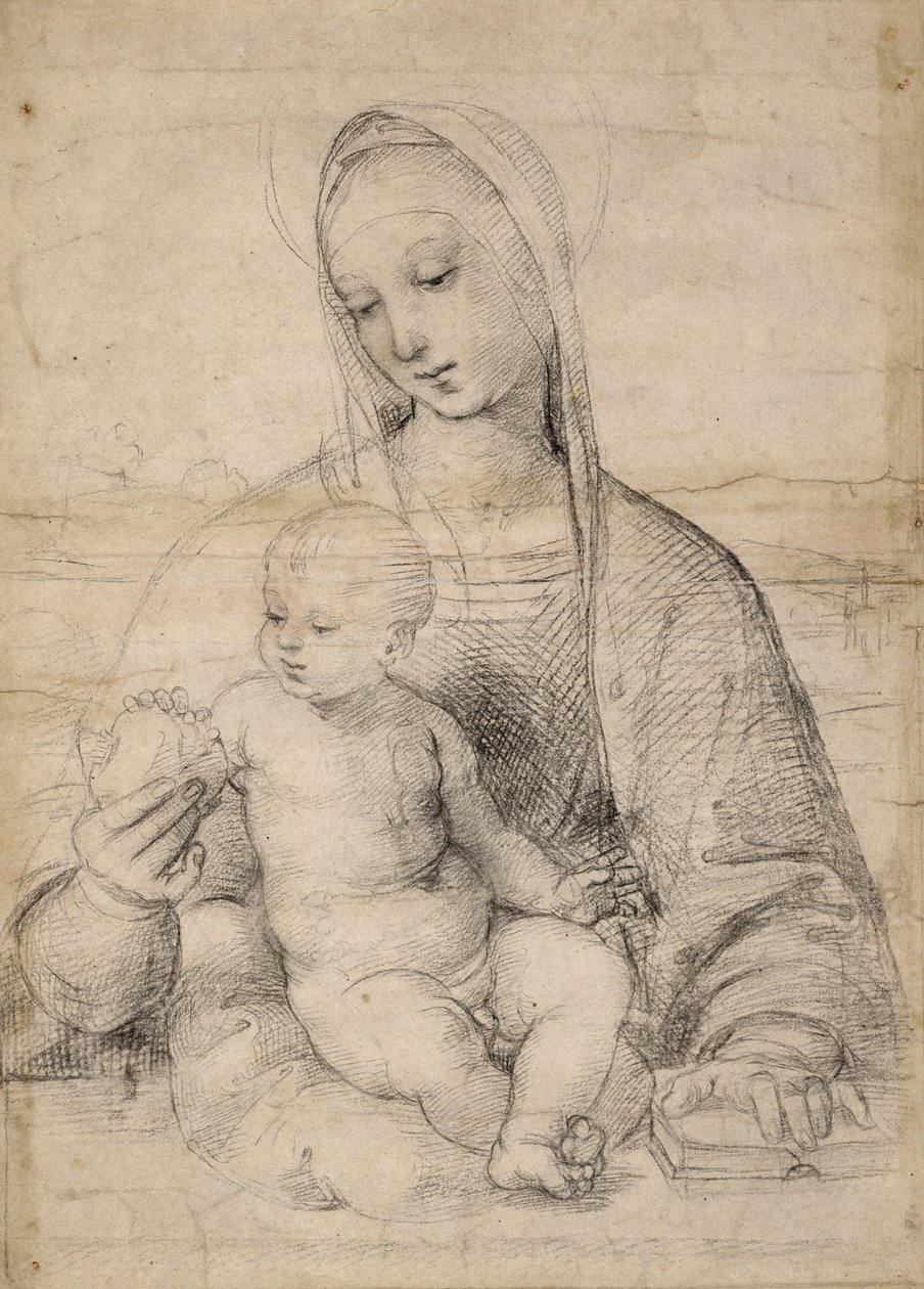 مادونا الرمان ، c.1504 (طباشير أسود رمادي) بواسطة رافائيل