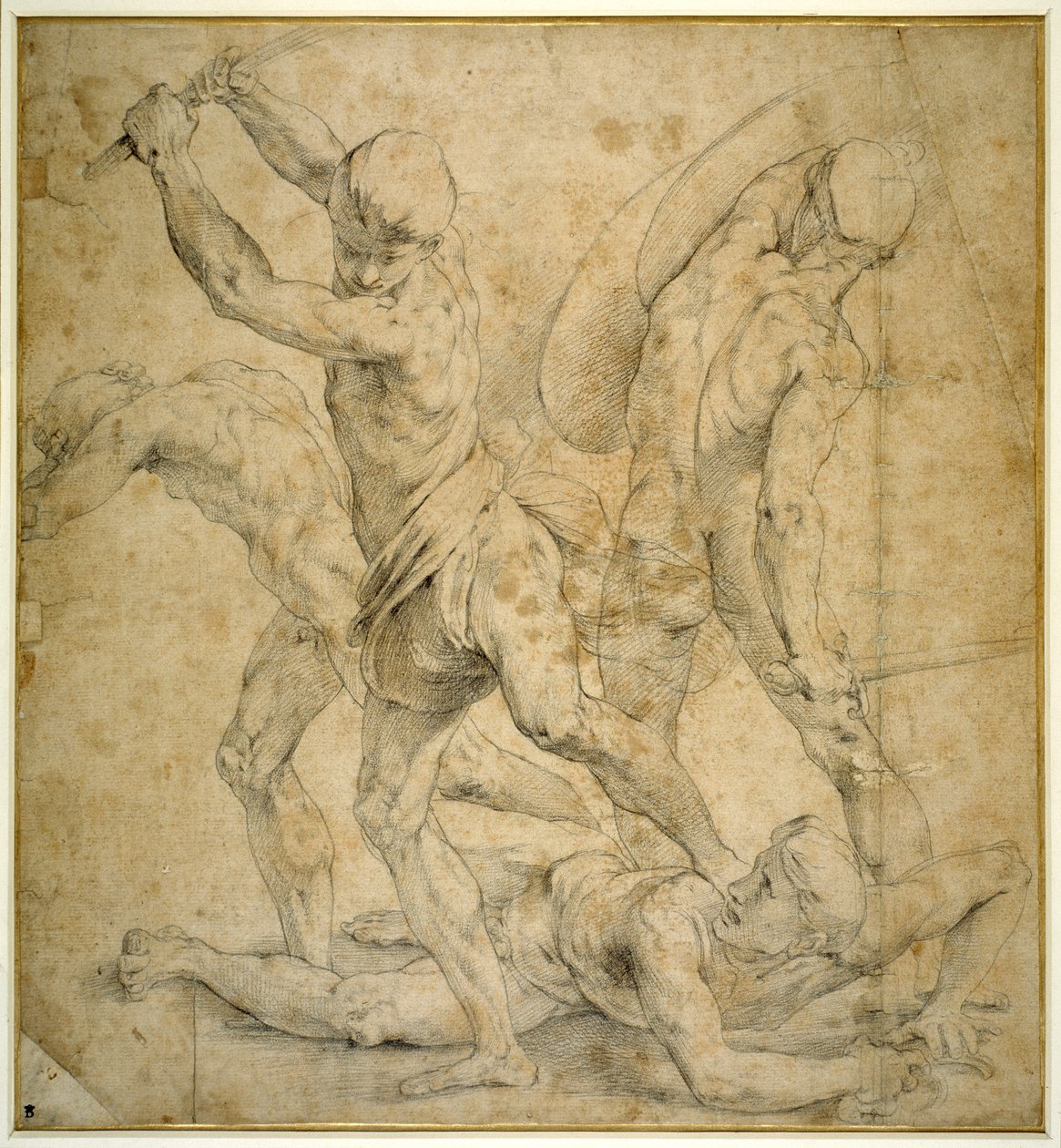 The panel beneath the statue of Apollo in 
