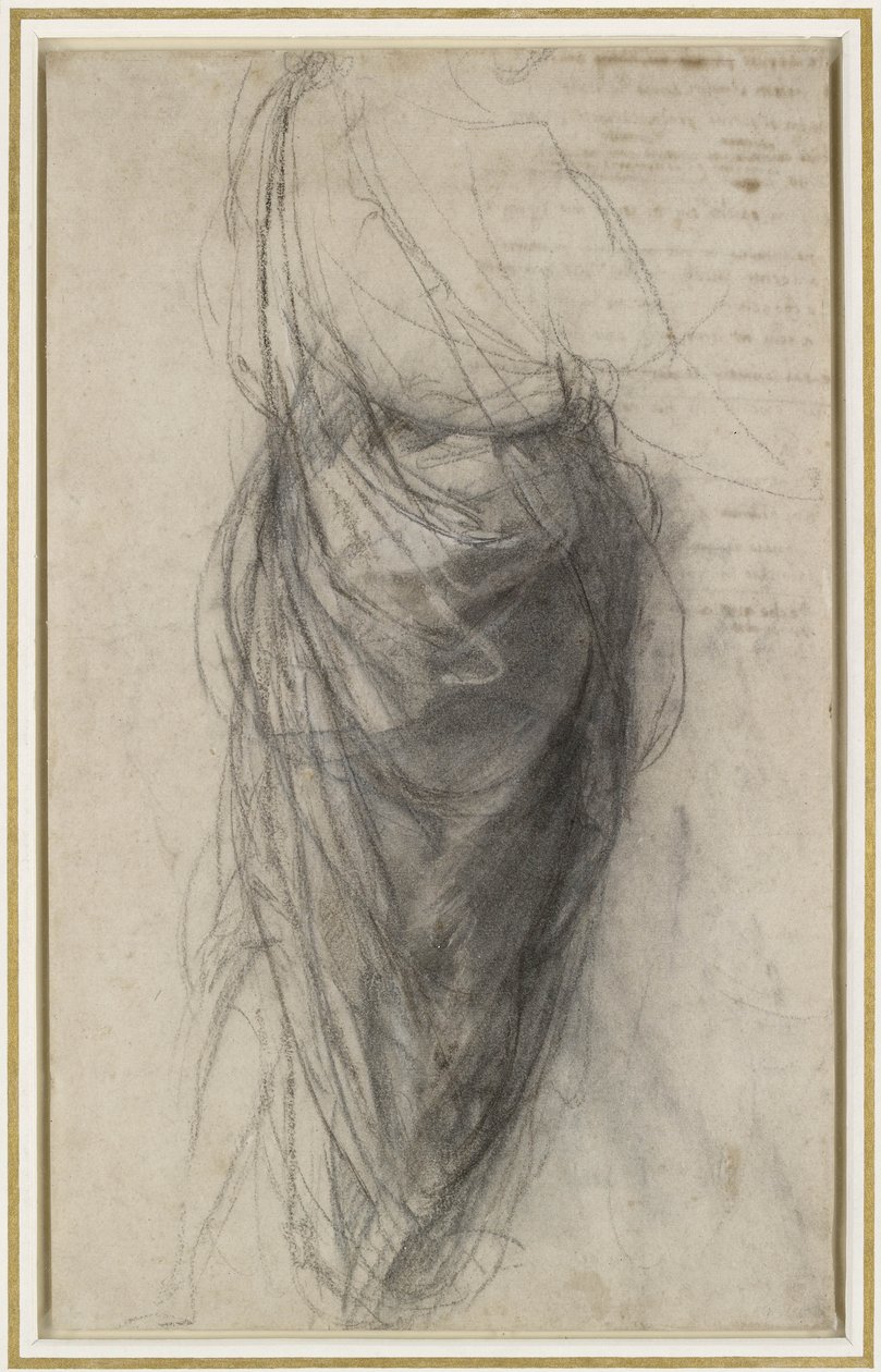 Study for the Drapery of a Man in Back View (black and white chalks with brownish-black chalk, partly stumped, on pale buff paper) بواسطة رافائيل