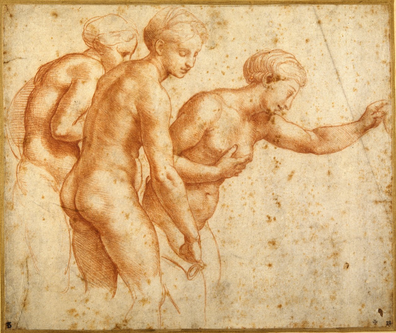 The Three Graces (red chalk on white paper) بواسطة رافائيل