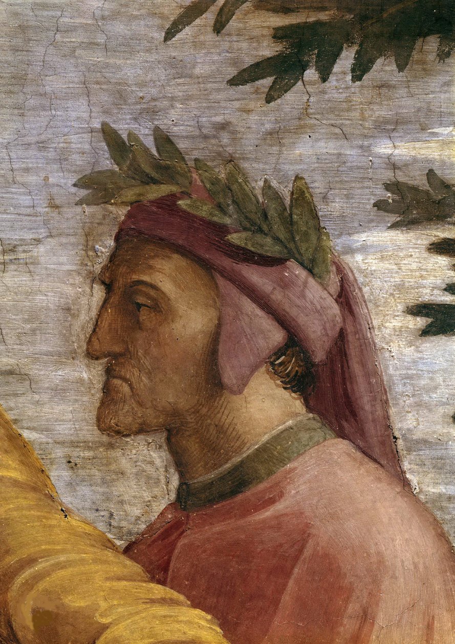 خلاف. التفاصيل: Dante Alighieri Fresco في Stanza della Segnatura ، حوالي 1510-1511. بواسطة رافائيل