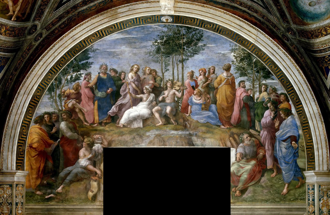 لوحة Parnassus Fresco في Stanza della Segnatura ، حوالي 1510-1511. بواسطة رافائيل