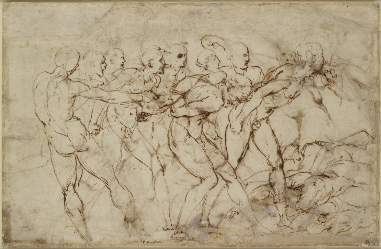 معركة المحاربين العراة مع الأسرى ، WA1846.179 (قلم وحبر بني على الطباشير الأسود) بواسطة رافايللو سانزيو رافائيل