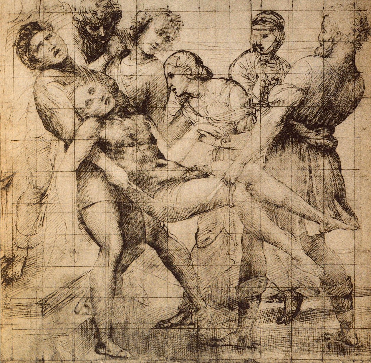 الرسم التحضيري لنقل المسيح الميت المعروف أيضًا باسم بالا باجليوني ؛ عمل رافائيل. خزانة رسومات ومطبوعات ، أوفيزي ، فلورنسا بواسطة رافايللو سانزيو رافائيل