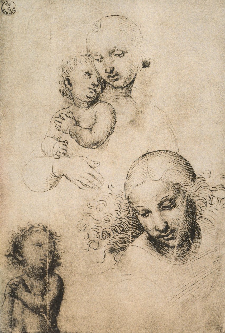 دراسة لمادونا والطفل ، رسم Raffaello Sanzio. خزانة الرسومات والمطبوعات ، معرض أوفيزي ، فلورنسا بواسطة رافايللو سانزيو رافائيل