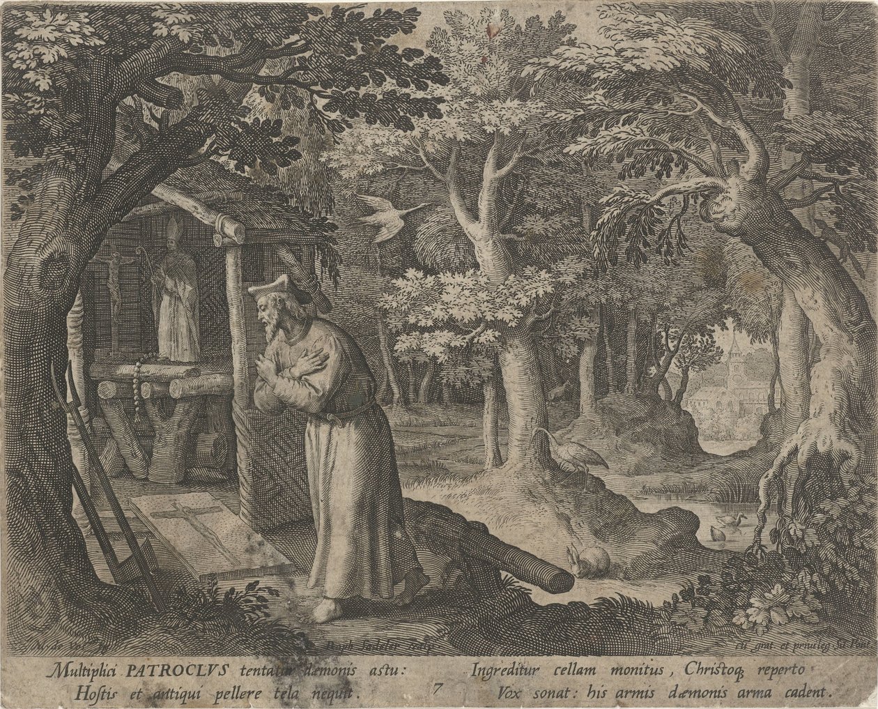 القديس باتروكلس نريس ناسكًا الحياة الفاضلة للناسك (عنوان المسلسل) Trophaeum vitae solitariae (عنوان السلسلة) بواسطة رفائيل سادلر (الأول)