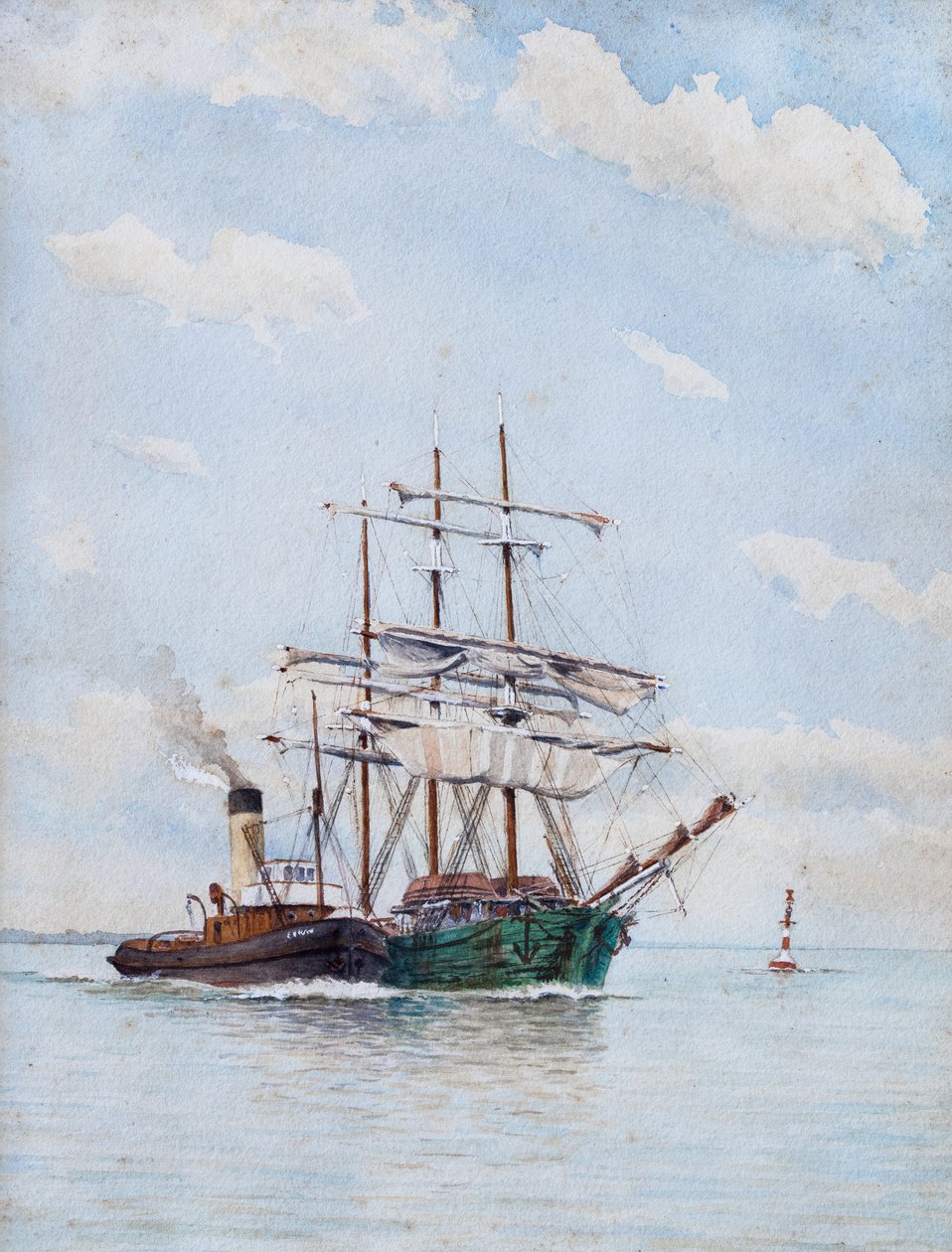 أمام بلاي، ثلاثة صواري وقاطرات (بالألوان المائية) بواسطة 