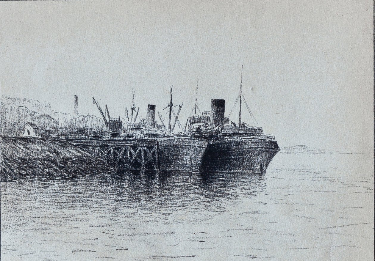 قاربان على الرصيف (فحم) بواسطة 