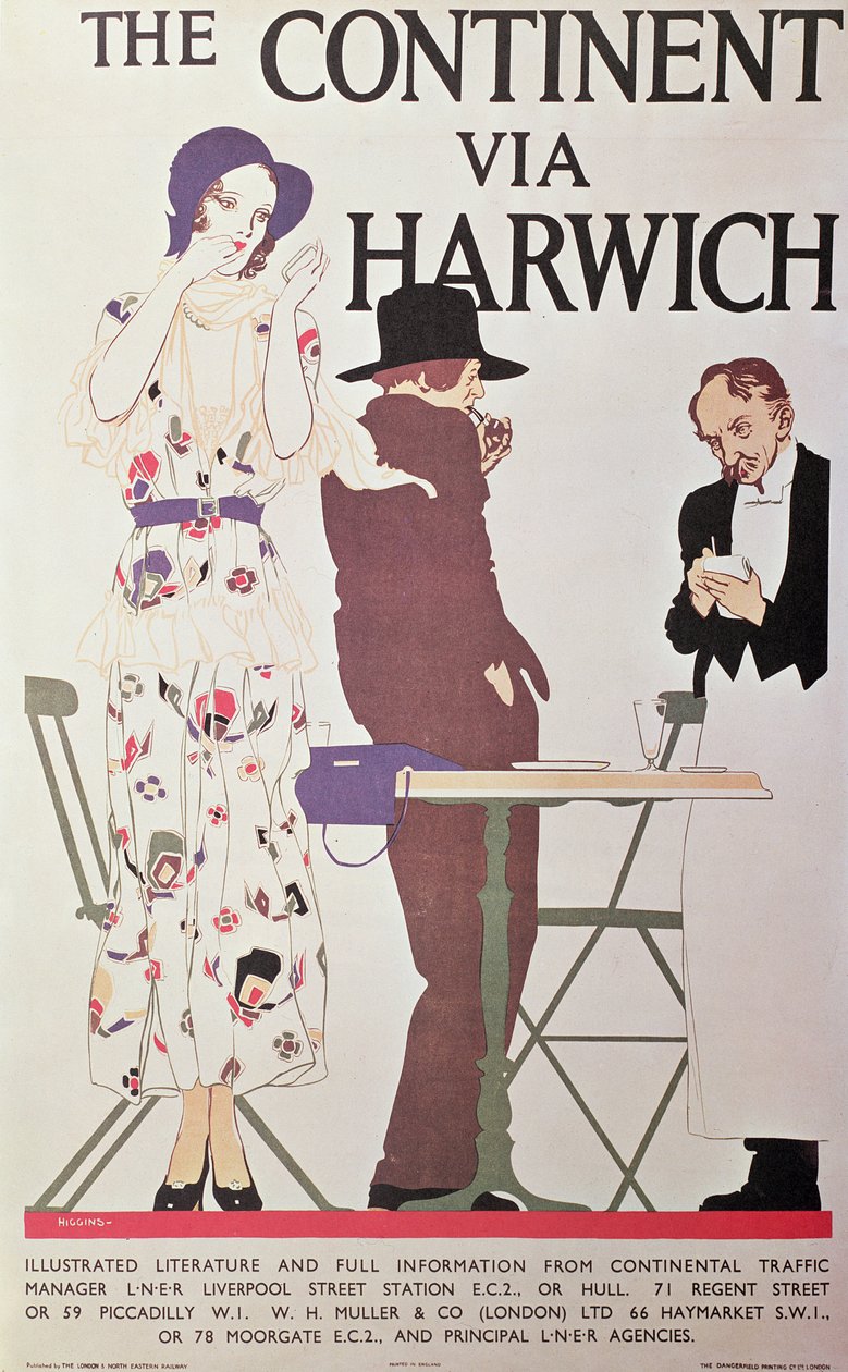 القارة عبر Harwich (ملصق) بواسطة ريجينالد إدوارد هيجينز