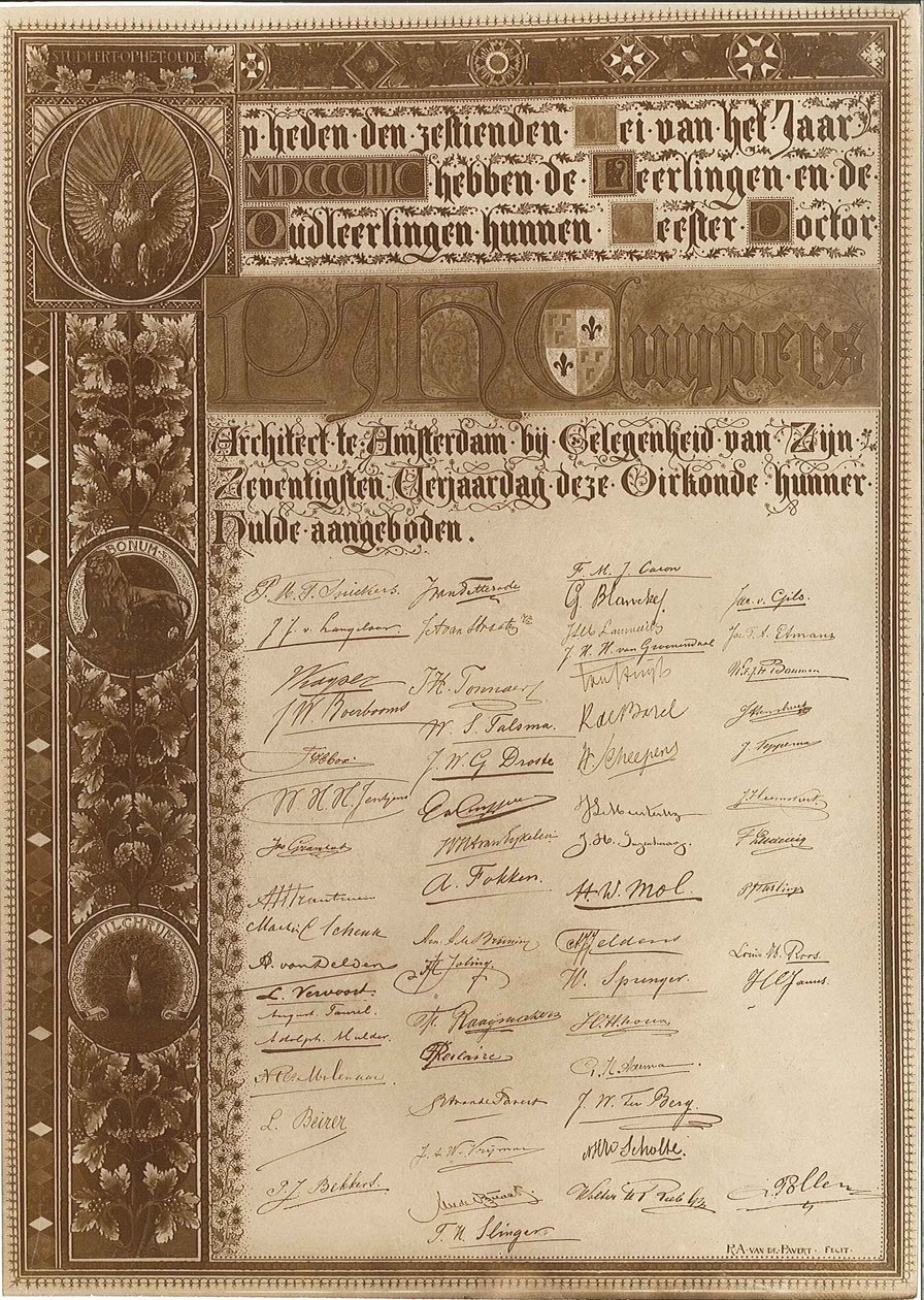 ورقة تذكارية بمناسبة عيد الميلاد السبعين لبيير كويبرز بواسطة Reinerus Antonius de van Pavert