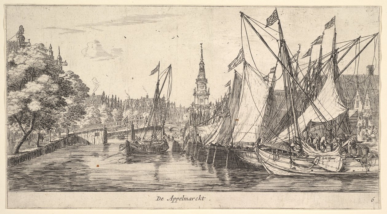 De Appelmarckt The Apple Market ، من Views in Amsterdam ، اللوحة 6 ، كاليفورنيا. 165962. بواسطة رينير زيمان