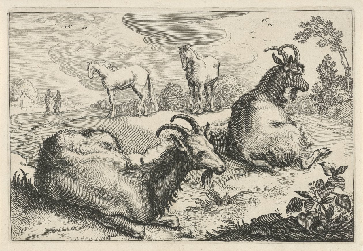 منظر طبيعي به ماعزان وحصانان Diversa Animalia Quadrupedia (عنوان المسلسل) بواسطة Reinier van Persijn