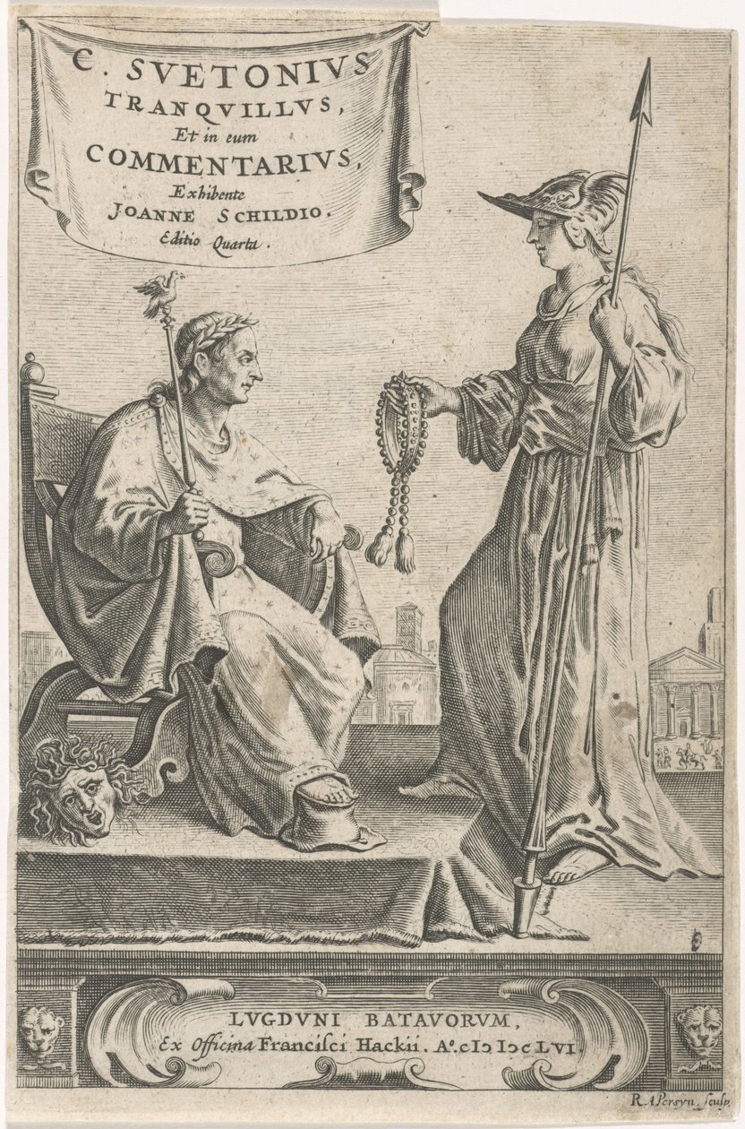 قاعدة مع إمبراطور على مقعده صفحة عنوان: J. Schild، [Opera]، 1656 بواسطة Reinier van Persijn