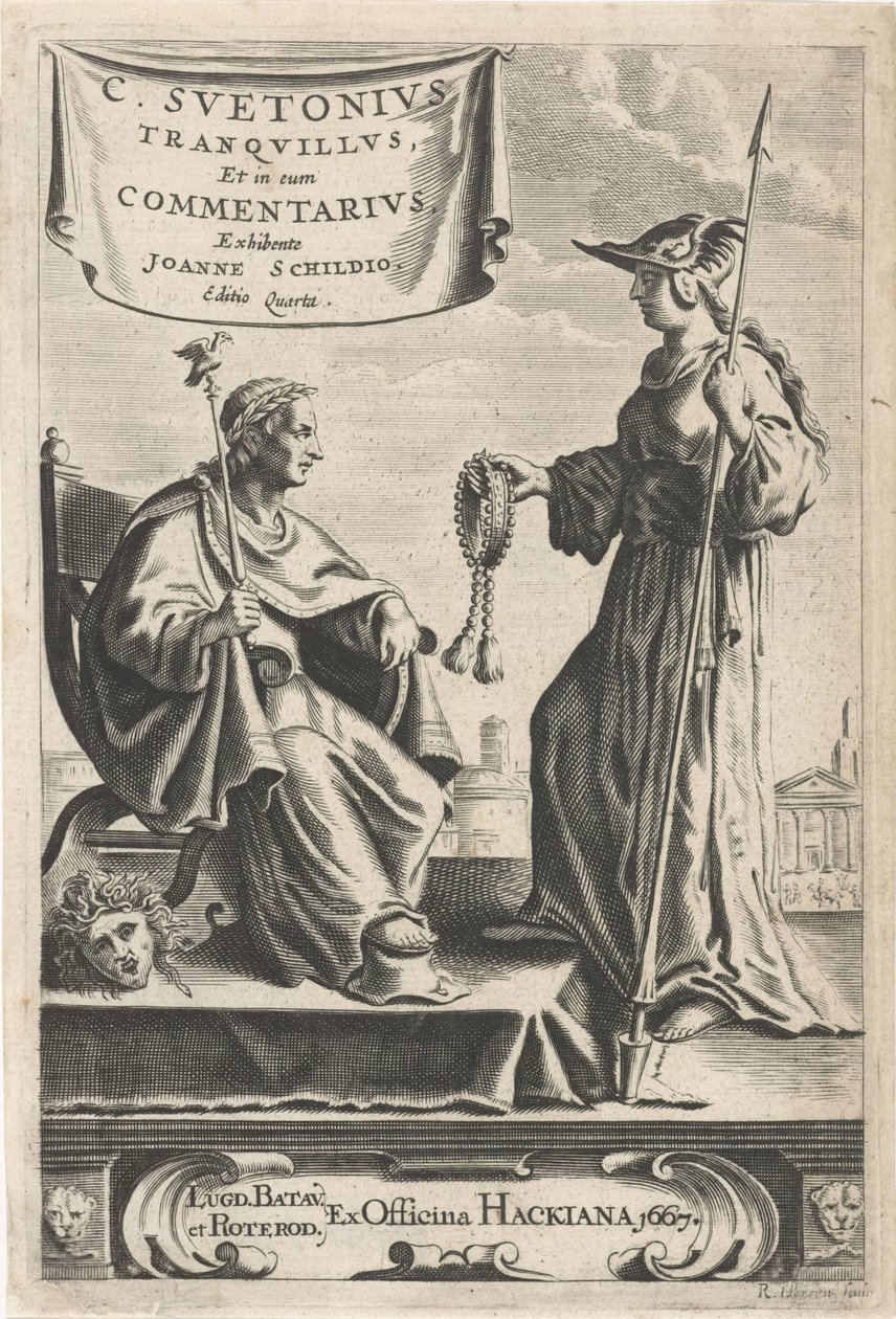 قاعدة مع إمبراطور على مقعده صفحة عنوان: J. Schild، [Opera]، 1667 بواسطة Reinier van Persijn