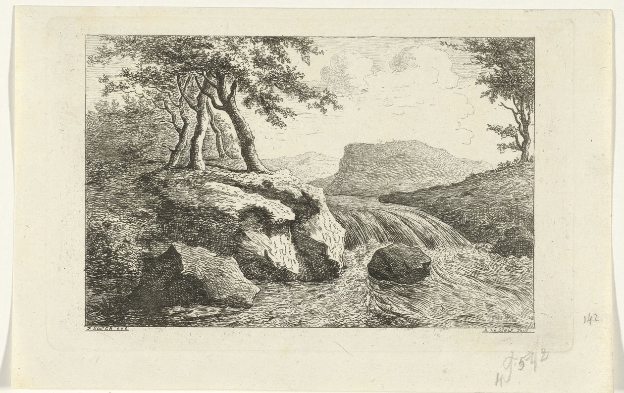 منظر طبيعي مع شلال بواسطة Reinierus Albertus Ludovicus baron van Isendoorn à Blois