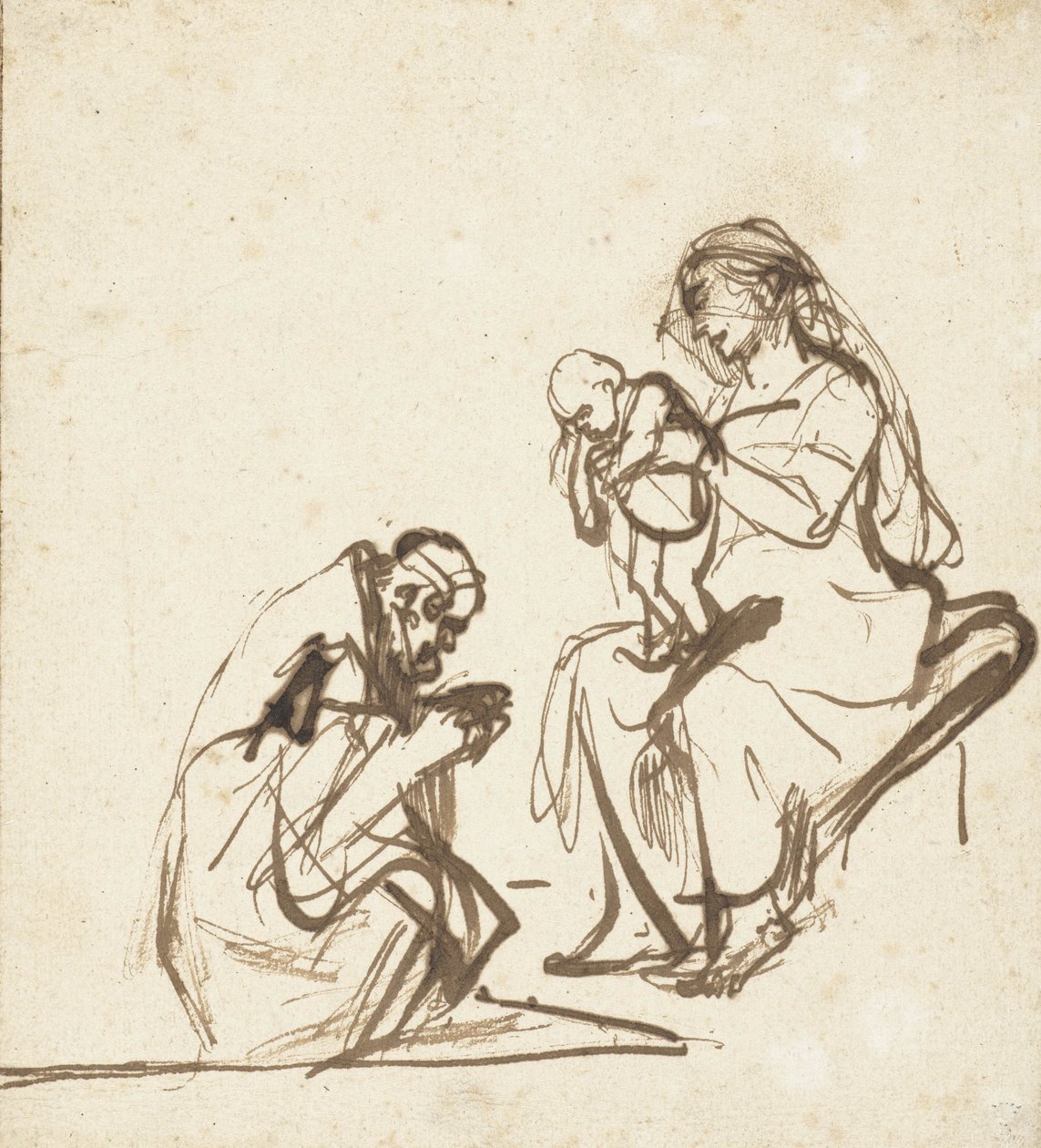 أحد الملوك الثلاثة الذين يعبدون العذراء والطفل ، 1635-40 بواسطة رامبرانت فان راين