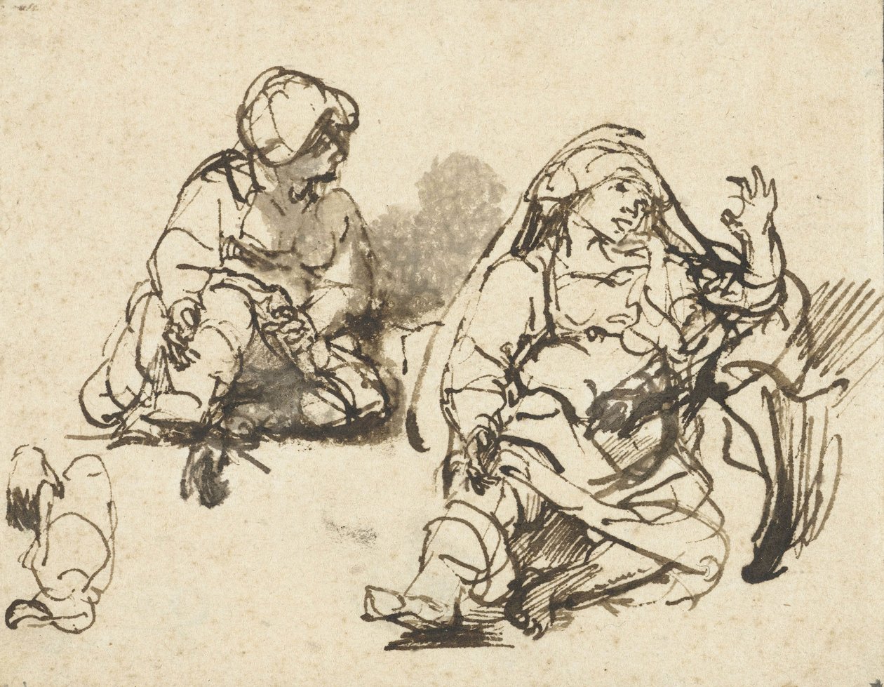 دراسات للمرأة المرضية في `` طباعة مائة غيلدر &39;&39; ، c.1647-48 بواسطة رامبرانت فان راين