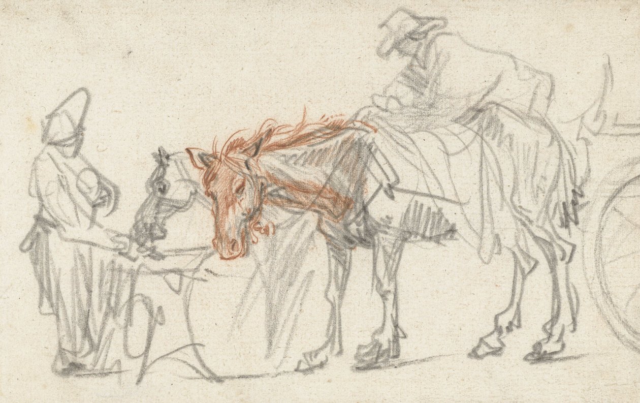 اثنين من الخيول في مكان التوقف ، c.1637 بواسطة رامبرانت فان راين