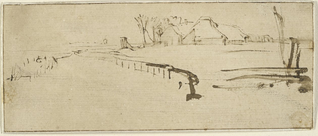 المناظر الطبيعية مع Farmstead ، c.1648-50 (المناظر الطبيعية الشتوية) بواسطة رامبرانت فان راين