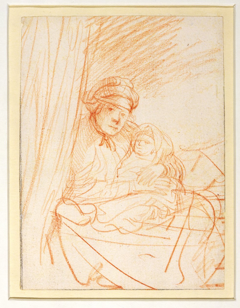 ساسكيا مع طفلها الأول رومبارتوس 1635-36 (طباشير أحمر) بواسطة رامبرانت فان راين