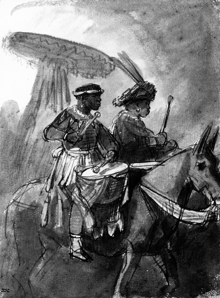 عازف طبال وقائد مركب على البغال ، 1638 (قلم وحبر وغسل على ورق) بواسطة رامبرانت فان راين