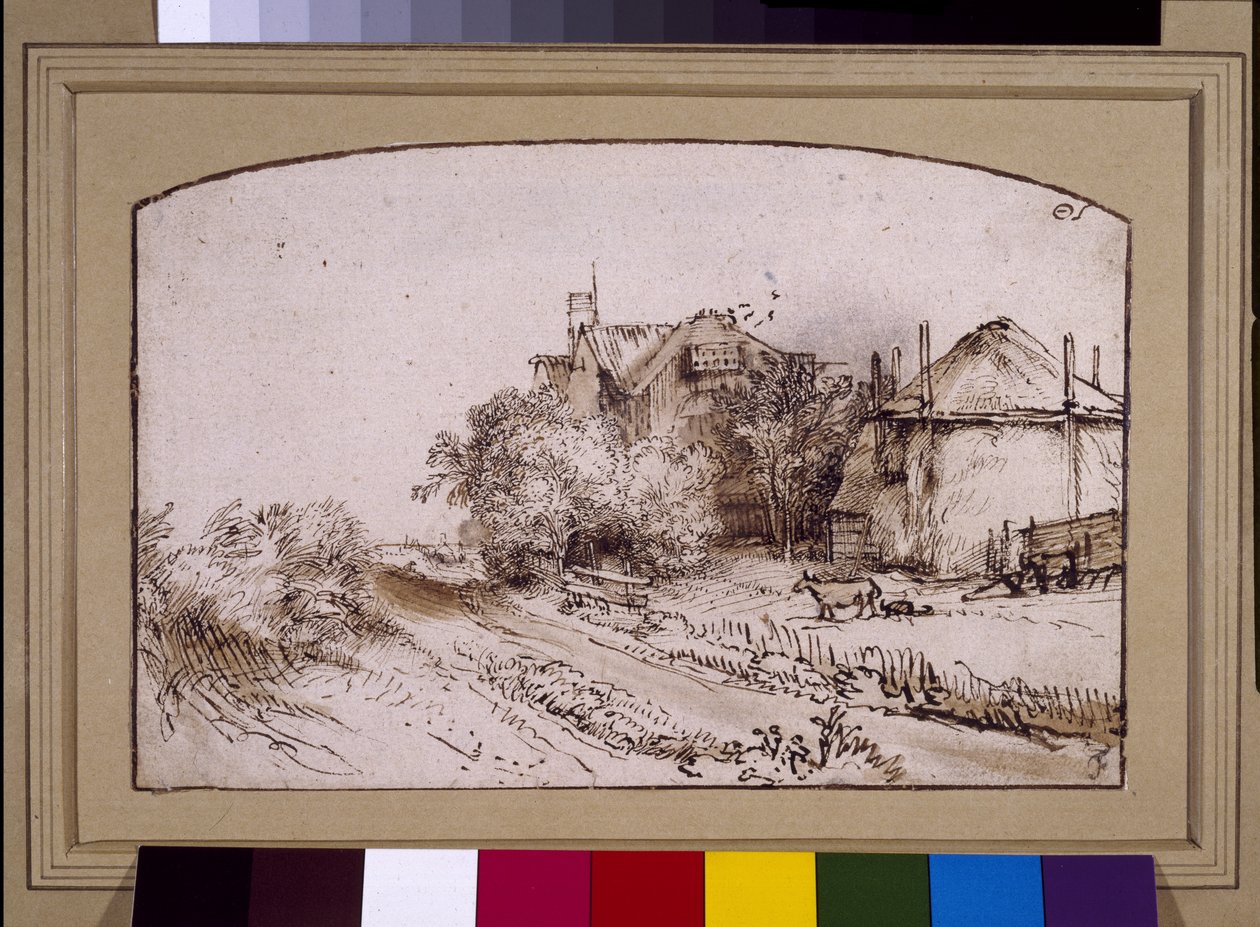 A haystack near a farm, c.1650 (pen & ink on paper) بواسطة رامبرانت هارمنز. فان راين