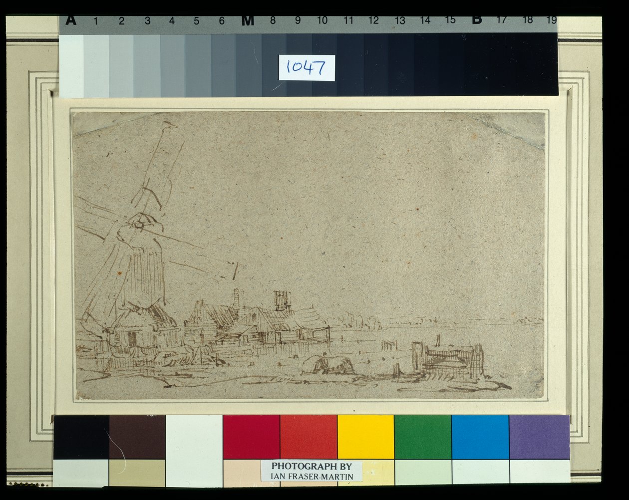 A windmill and a group of houses, c.1652-53 (reed pen & ink with wash on paper) بواسطة رامبرانت هارمنز. فان راين