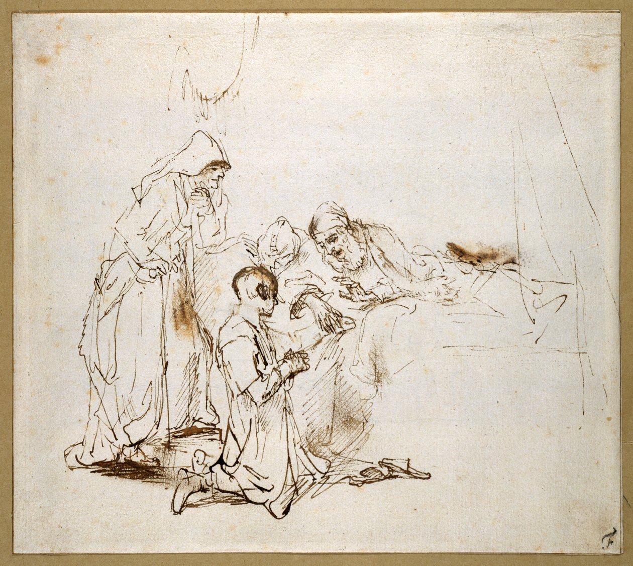 Isaac Blessing Jacob (black chalk on paper) بواسطة رامبرانت هارمنز. فان راين