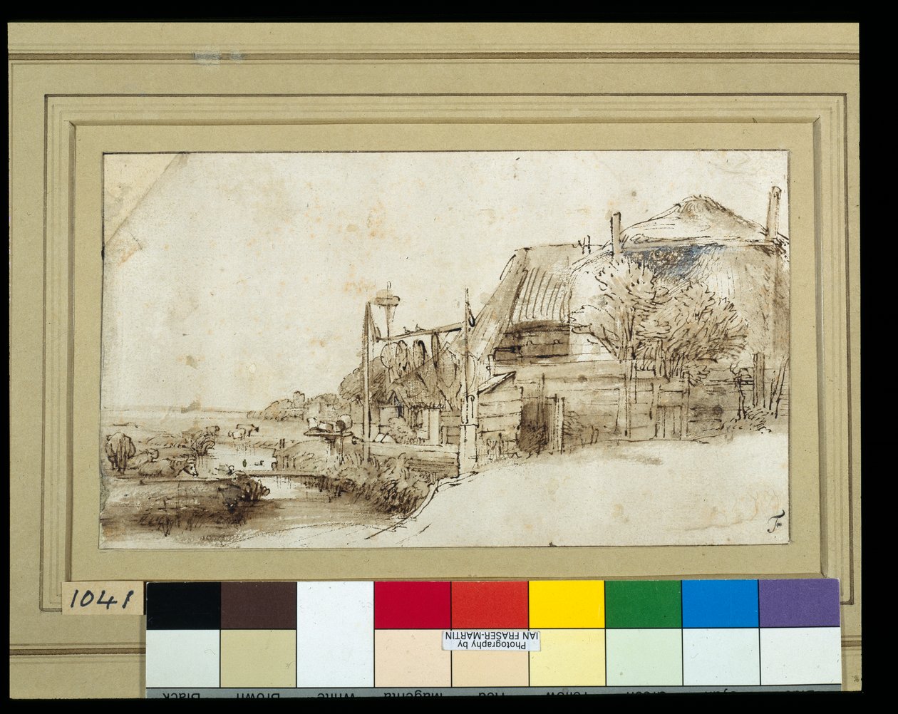 Landscape with farm buildings on the right (pen & ink with wash on paper) بواسطة رامبرانت هارمنز. فان راين