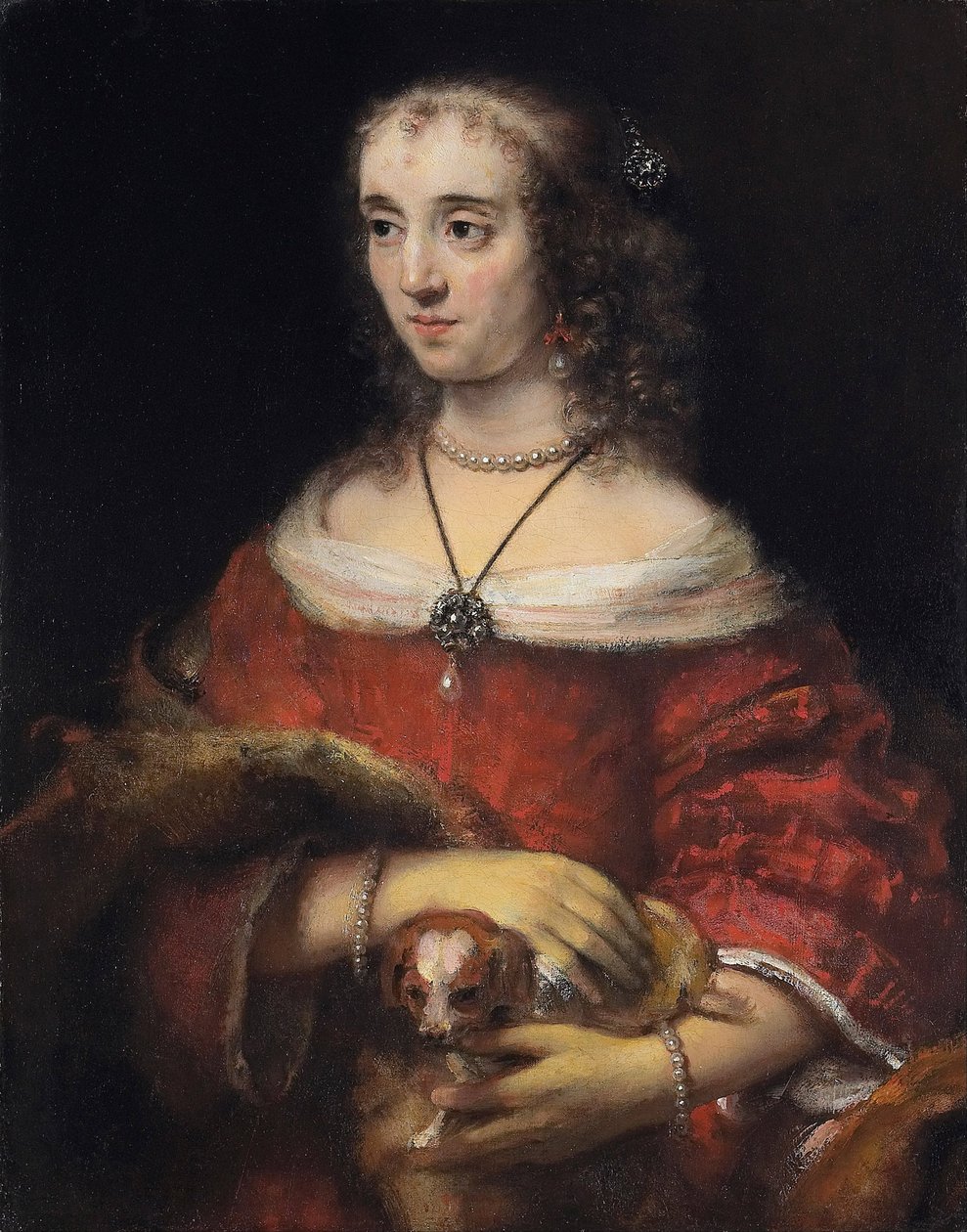 صورة لسيدة مع كلب لاب - رامبرانت فان راين (1606-1669) - حوالي 1665 - زيت على قماش - 81،3x64،1 - معرض الفنون في أونتاريو بواسطة رامبرانت هارمنز. فان راين
