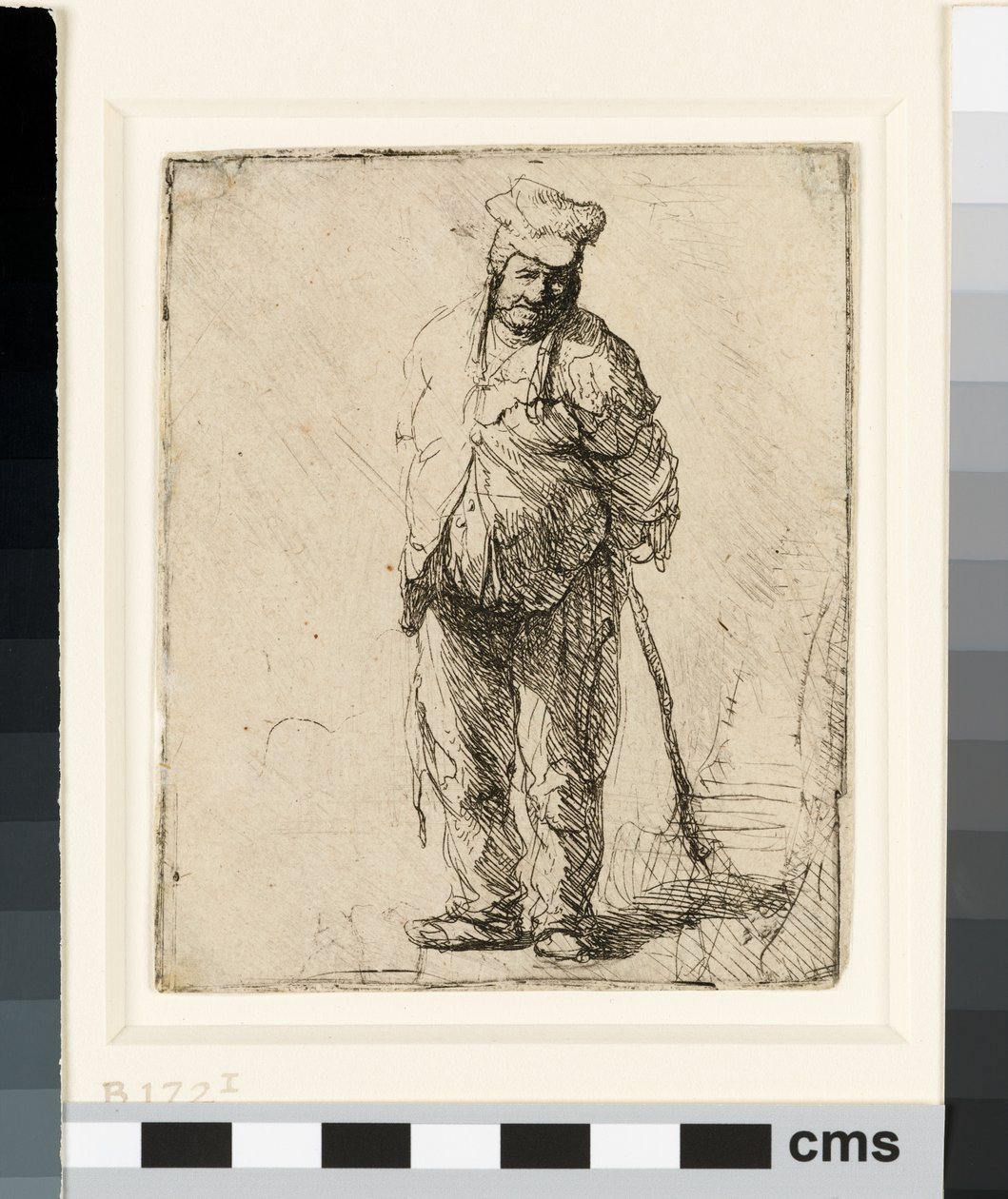 فلاح خشن ويداه خلفه ممسكًا بعصا ، حوالي عام 1630 (حفر) بواسطة رامبرانت فان راين