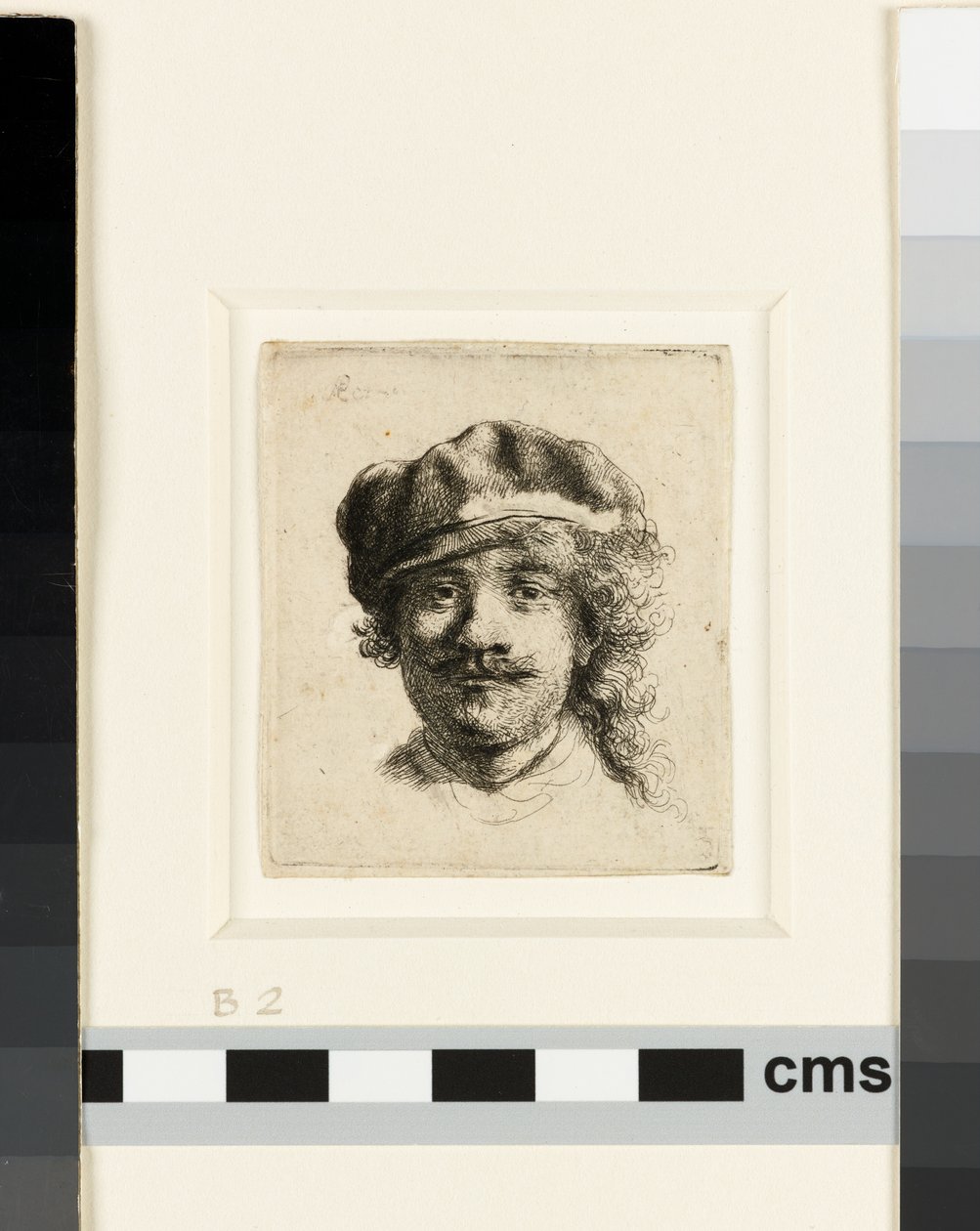 صورة ذاتية ترتدي غطاءً ناعمًا ، حوالي 1634 (نقش) بواسطة رامبرانت فان راين