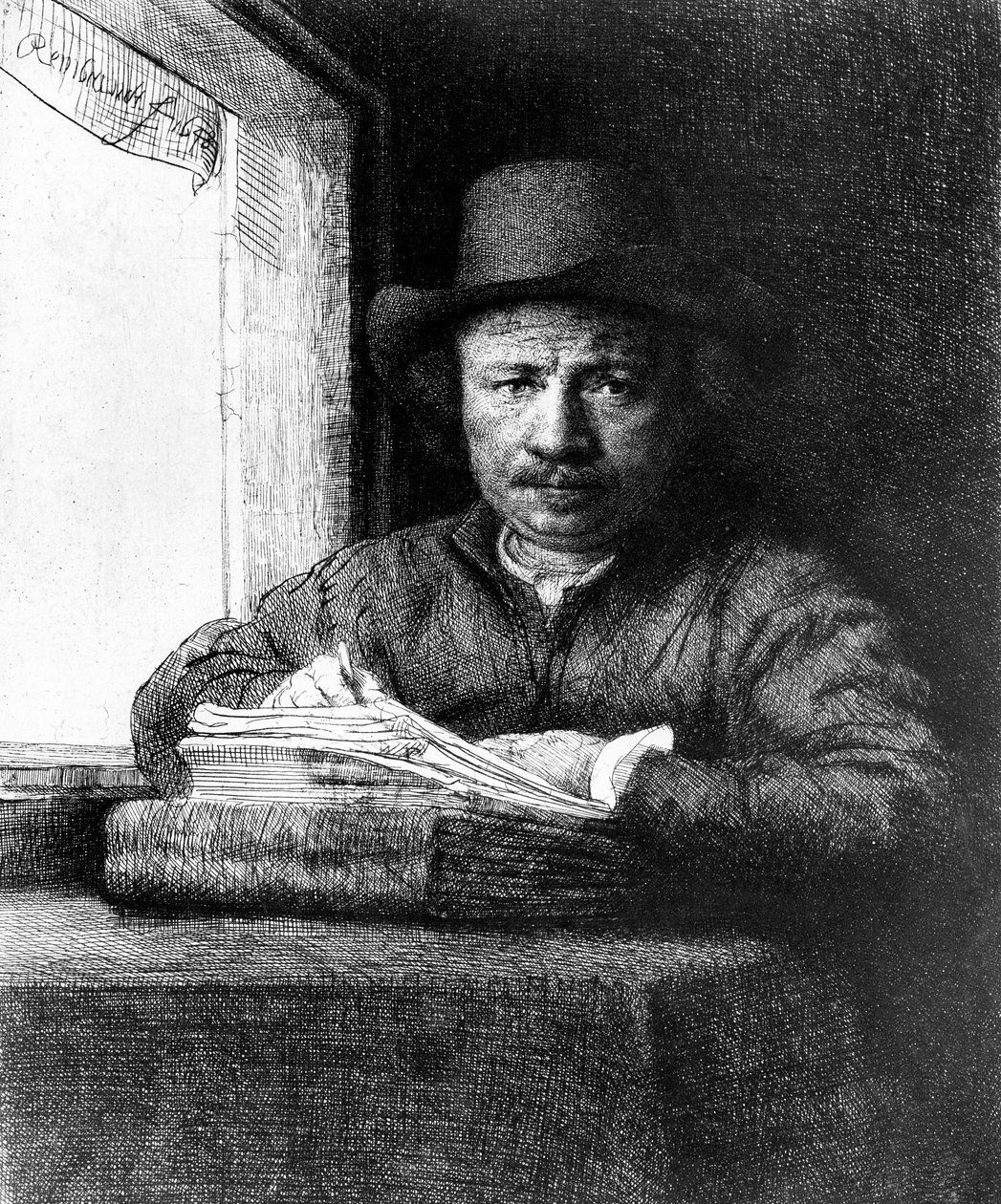 صورة شخصية أثناء الرسم بواسطة رامبرانت فان راين