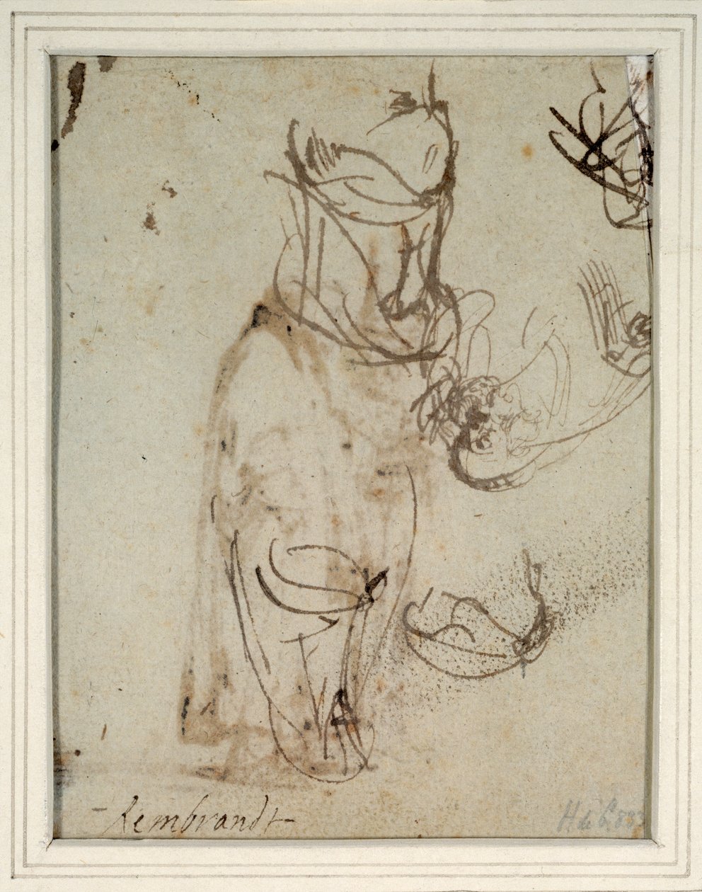 Studies of a tall headdress; and of a head reversed from the recto (pen & ink on paper) (verso of 2636119) بواسطة رامبرانت هارمنز. فان راين