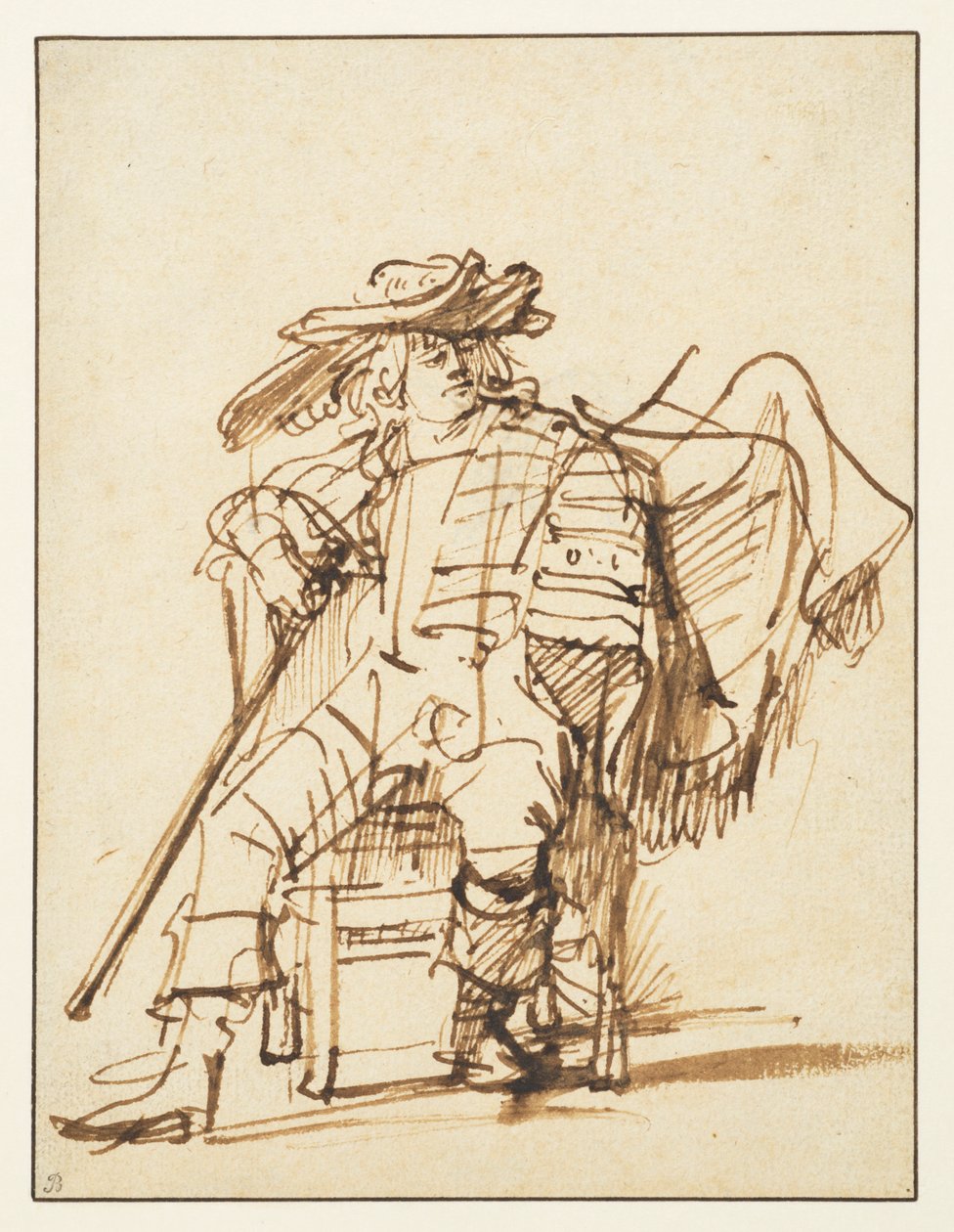 دراسة ممثل جالس في قبعة مرقمة - Capitano من Commedia dell "Arte ، recto ، 1636-c.1638 بواسطة رامبرانت فان راين