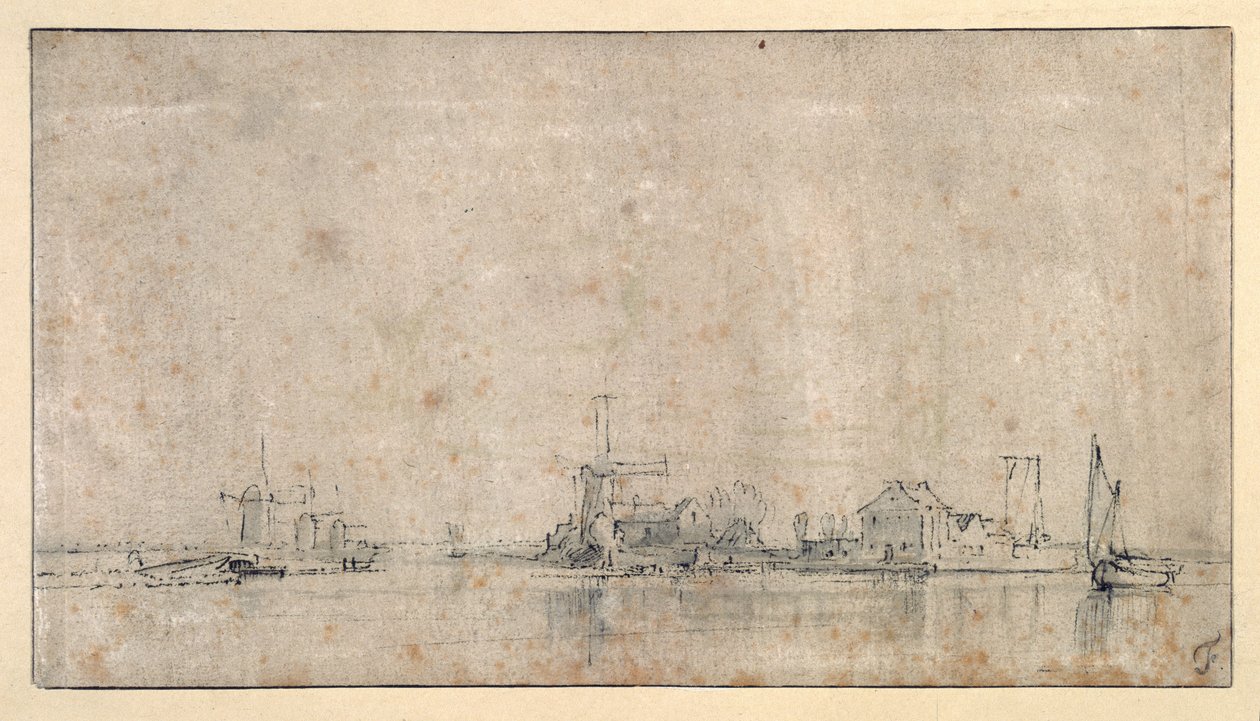 The Amstel at the Omval, c.1650-53 (pen & ink with wash on paper) بواسطة رامبرانت هارمنز. فان راين