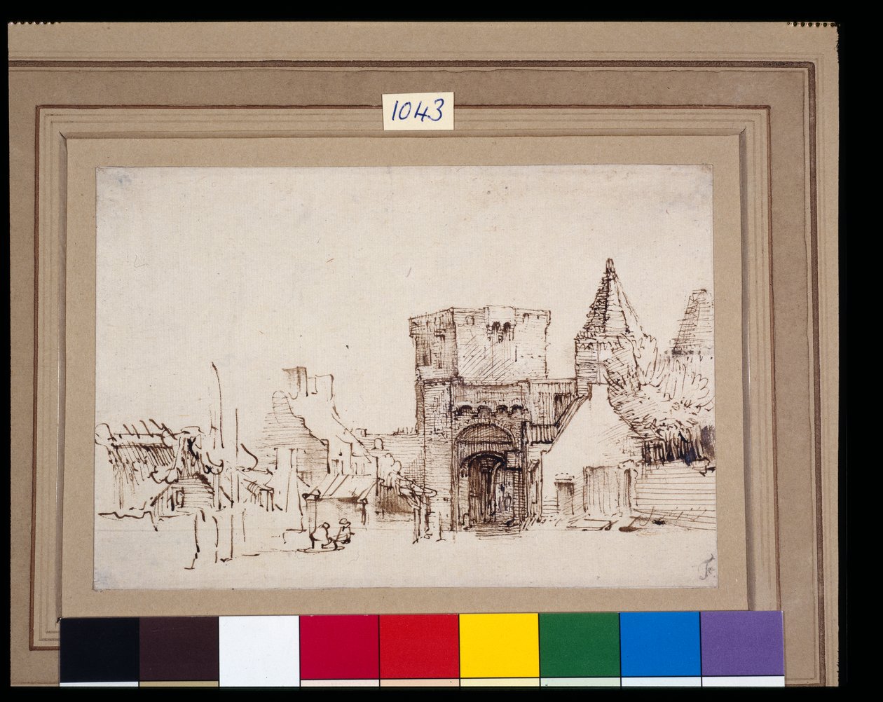 The Rijnpoort at Rhenen in Gelderland, c.1649 (reed pen & ink with wash on paper) بواسطة رامبرانت هارمنز. فان راين