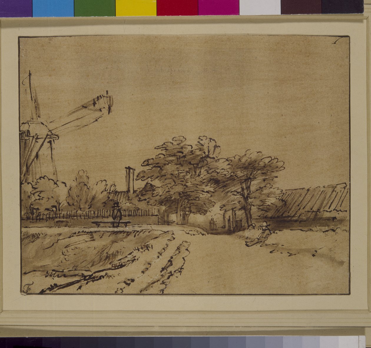 طاحونة الهواء على حصن Sint Anthonispoort ، أمستردام ، حوالي عام 1650 (قلم حبر وحبر على ورق) بواسطة رامبرانت هارمنز. فان راين