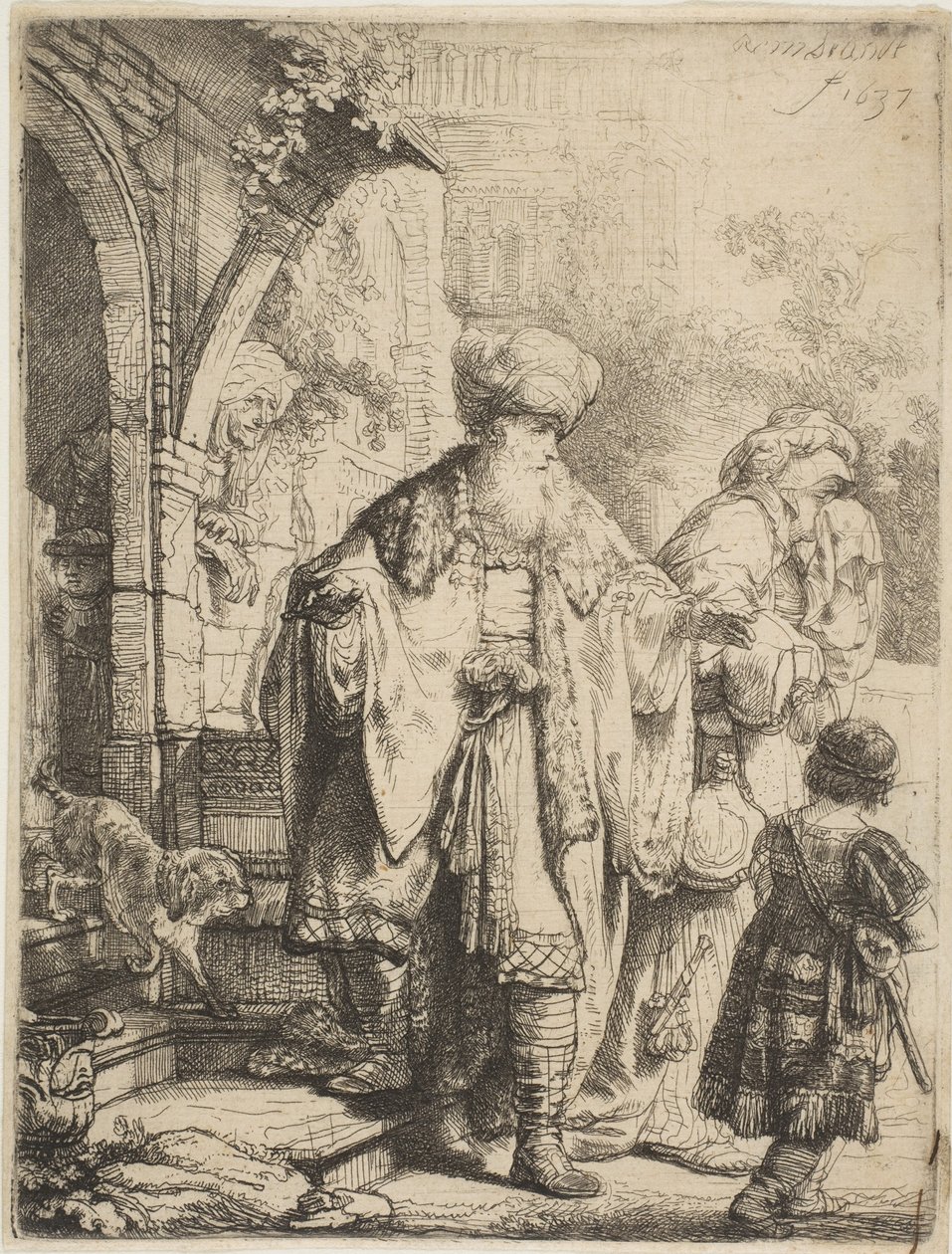 إبراهيم يخرج هاجر وإسماعيل ، 1637. بواسطة رامبرانت فان راين