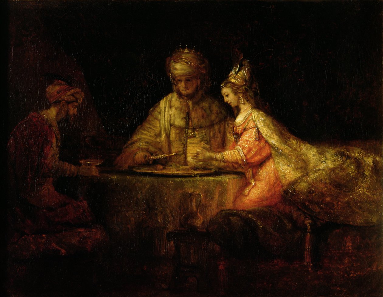 أحشويروش (Xerxes) ، هامان وأستر ، ج .1660 بواسطة رامبرانت فان راين