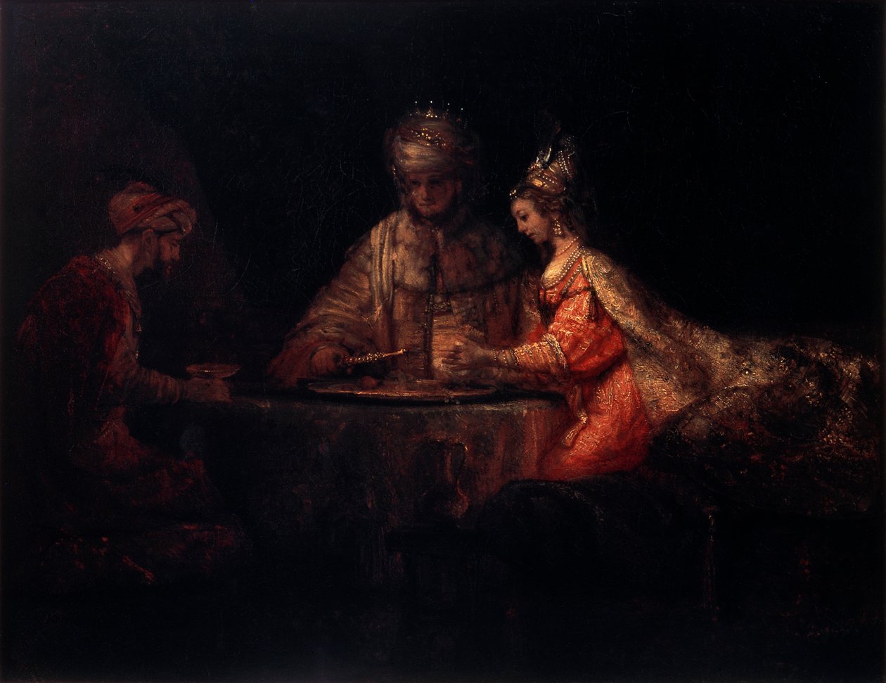 أحشويروش ، هامان وأستر ، 1660. بواسطة رامبرانت فان راين