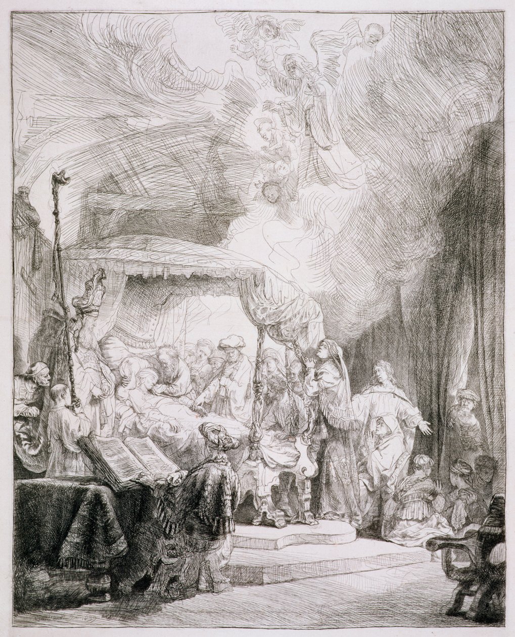 B.99.II Death of the Virgin, c.1639 (etching) بواسطة رامبرانت فان راين