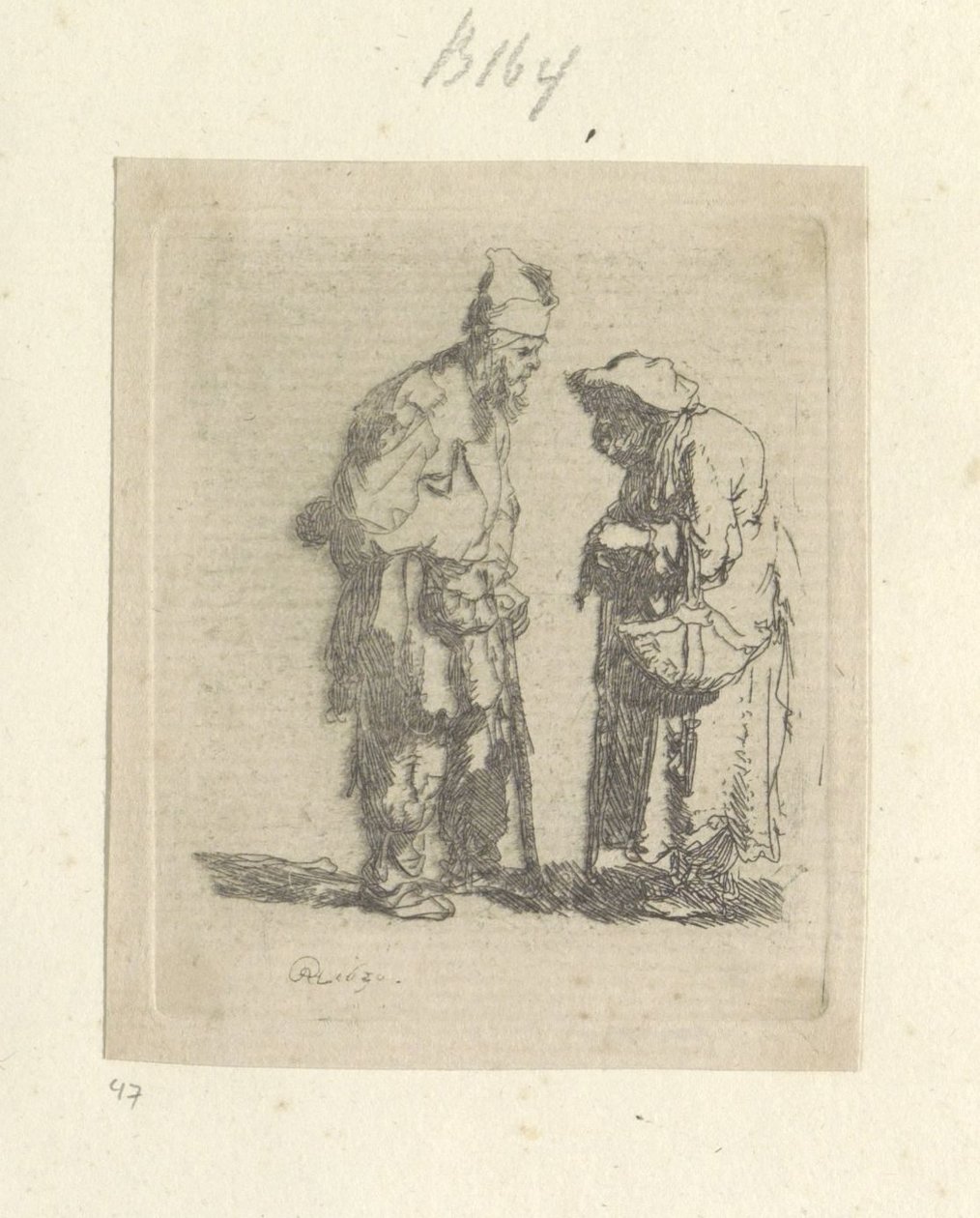 Bedelaar en bedelares in gesprek مجموعة من خمسة وثمانين مطبوعة أصلية (عنوان السلسلة) بواسطة رامبرانت فان راين